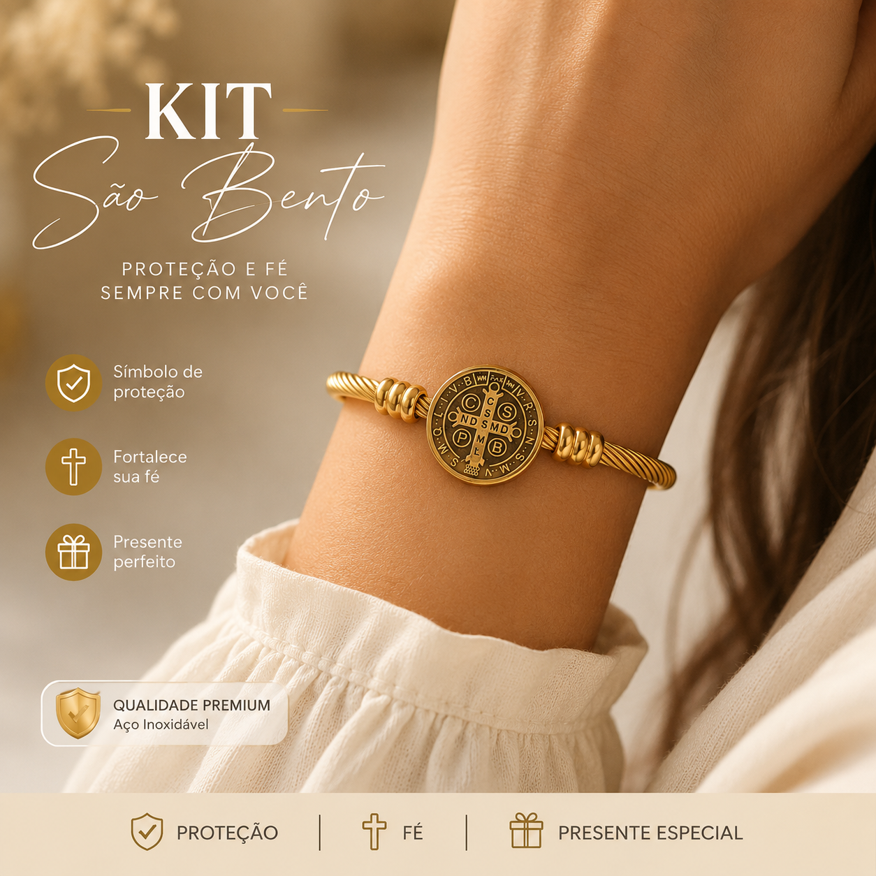 Bracelete da Proteção de São Bento — Kit São Bento Dourado